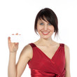 Happy caucasian woman with blank business card