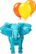 Vektor: Vector blue African elephant with multi-colored balloons Vector blue African elephant with multi-colored balloons