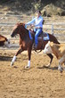 Young woman is riding a horse