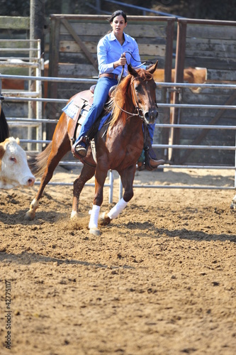Photo: Young woman is riding a horse Young woman is riding a horse