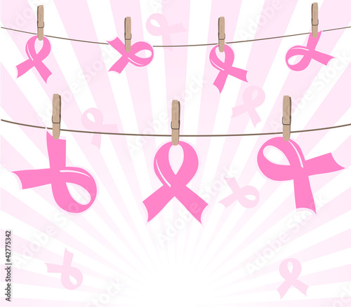 Vector: Vector illustration of a breast cancer pink ribbons on rope on s Vector illustration of a breast cancer pink ribbons on rope on s