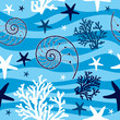 Shells and starfish seamless pattern