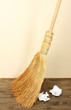 Broom and papers on floor in room