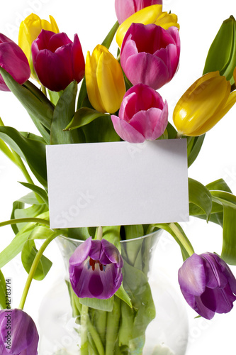 Photo: tulips with card in a vase tulips with card in a vase