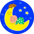 Dolce bimbo che dorme sulla luna con gatto, vettoriale.