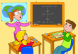 Insegnante e alunni in classe, illustrazione vettoriale