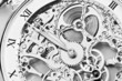 black and white close view of watch mechanism