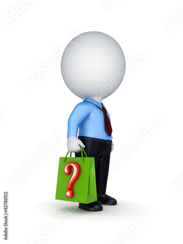 Illustration: 3d small person with a plastic bag in a hands. 3d small person with a plastic bag in a hands.