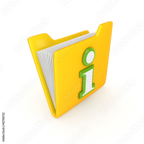 Illustration: Green Info symbol on a yellow folder. Green Info symbol on a yellow folder.