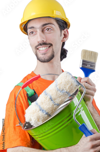 Photo: Painter isolated on the white Painter isolated on the white