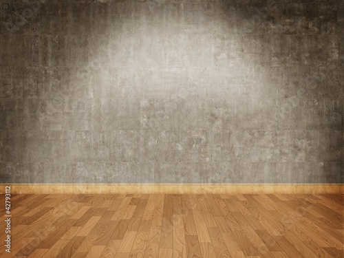 Illustration: Concrete wall and parquet floor Concrete wall and parquet floor