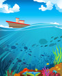 Vector: Colored coral reef and ship Colored coral reef and ship
