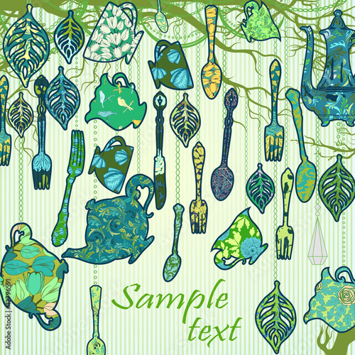 Vector: Scrapbooking background with tea party theme Scrapbooking background with tea party theme