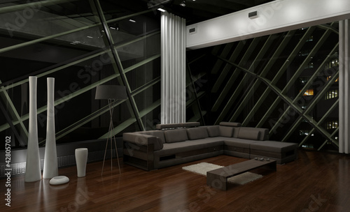 Illustrazione: Penthouse Loft in the City at night time Penthouse Loft in the City at night time