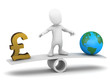 3d Little man balances Pounds and Planet