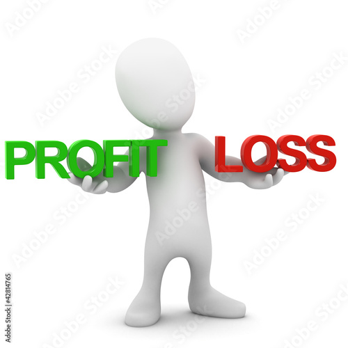Illustration: 3d Little man choose between profit and loss 3d Little man choose between profit and loss
