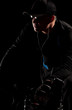 Middle Aged Man on Bike at Night