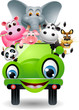 Vektor: animals cartoon in green car animals cartoon in green car