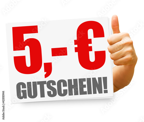 Illustration: 5,- Euro Gutschein! Button, Icon 5,- Euro Gutschein! Button, Icon