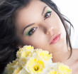 Beautiful bride with flowers. Wedding style. Series of photos