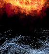 Illustration: Water and fire connection, representation of elements. Water and fire connection, representation of elements.