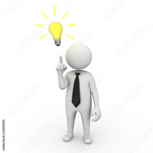 Illustration: Businessman with bright idea on white Businessman with bright idea on white