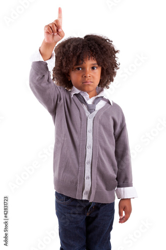 Photo: Little african american boy with finger up Little african american boy with finger up