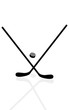 Two hockey sticks and puck in the vector