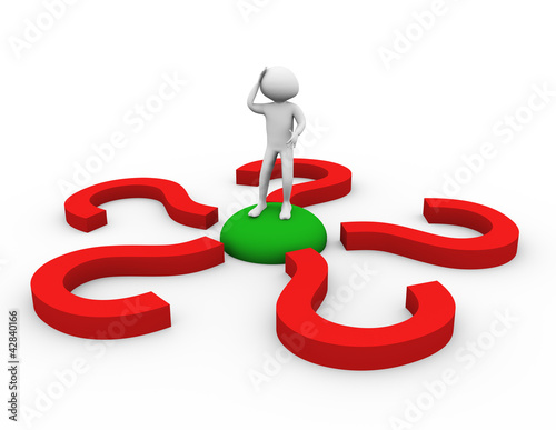 Illustration: 3d man in doubt about decision 3d man in doubt about decision