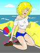 Girl with roller-skates on the beach