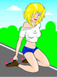 Girl with roller-skates on road