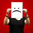 woman with sad emoticon