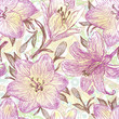 Vector: Beautiful hand drawn pattern with lilies Beautiful hand drawn pattern with lilies