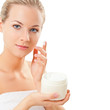 Photo: closeup blond woman portrait with cream closeup blond woman portrait with cream