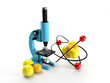 3d illustration: Microscope and nuclear lattice. Research discov