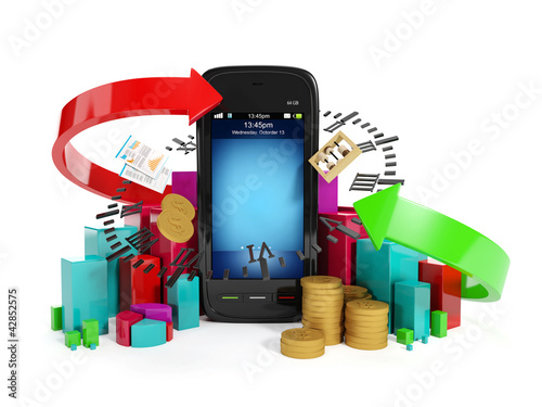 Illustration: 3ä illustration: Mobile technology business. Graphics business m 3ä illustration: Mobile technology business. Graphics business m