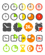 Different color timer icons collection isolated on white
