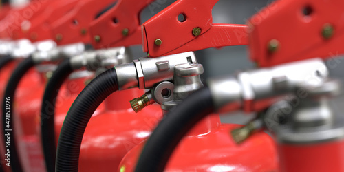 Illustration: fire extinguishers close-up 3d rendering fire extinguishers close-up 3d rendering
