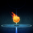 Basketball in Flammen auf Spielfeld 3D