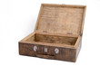 Old wooden box open and empty