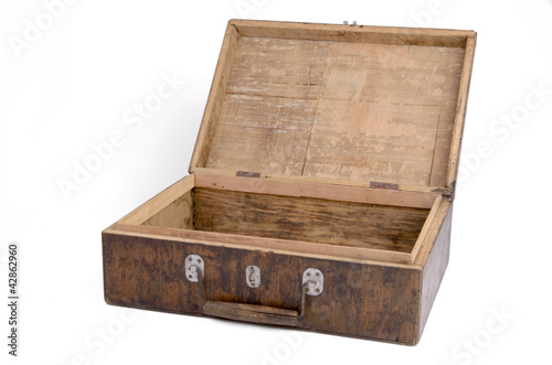 Photo: Old wooden box open and empty Old wooden box open and empty