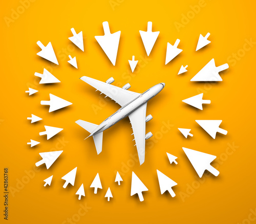 Ilustración: Background with mouse cursor and jet Background with mouse cursor and jet