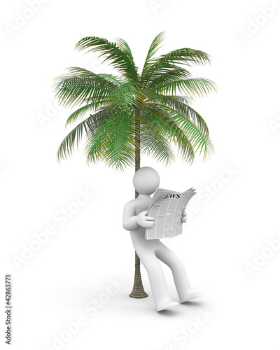 Illustration: Person under a palm tree reading newspaper Person under a palm tree reading newspaper