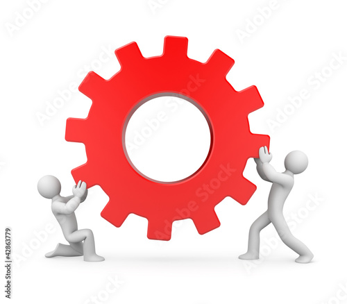Illustration: People with gear. Teamwork People with gear. Teamwork