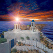 Greece style building with sunrise
