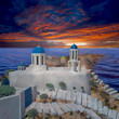 Greece style building with nice sunset