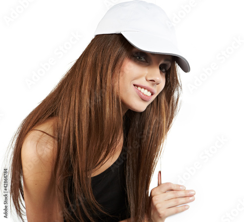 Foto: beautiful smiling girl holding a blank billboard. beautiful smiling girl holding a blank billboard.