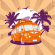 Fashion design template with retro bus