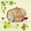 Wine barrel with  grapes and glasses