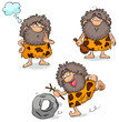 set of three cartoon cavemen